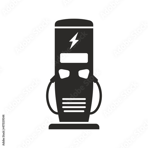 Electric vehicle recharging point. EV charging station. Electric car charger. Vector icon isolated on white background.