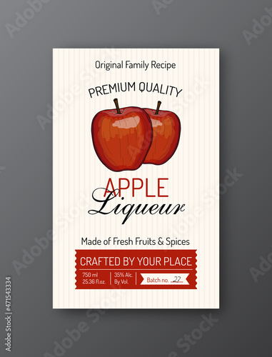 Apple liqueur alcohol label template Modern vector packaging design layout Isolated