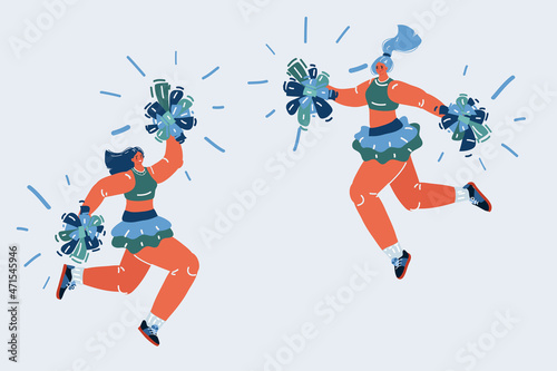 Vector illustration of Jumping cheerleader girls isolated on white