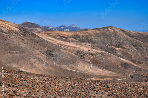 Beautiful volcanic landscape in the mountain range Los Ajaches. Lanzarote, Canary Islands, Spain.