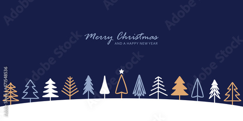 blue and white abstract winter landscape fir border christmas tree