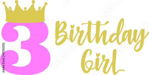 Happy Birthday Girl lettering sign typography quote. Birthday party decor  on white background. Vector illustration