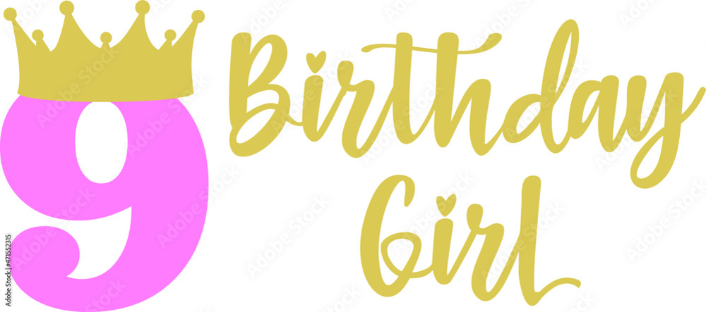 Happy Birthday Girl lettering sign typography quote. Birthday party decor  on white background. Vector illustration