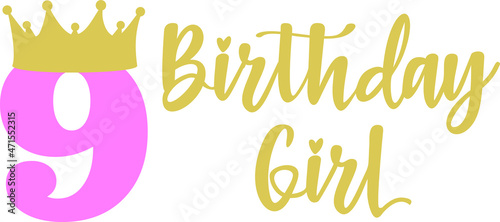 Happy Birthday Girl lettering sign typography quote. Birthday party decor  on white background. Vector illustration