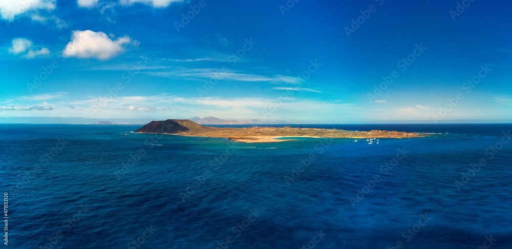 Fototapeta premium Aerial view of Isla de Lobos Fuerteventura Canary Island Spain 