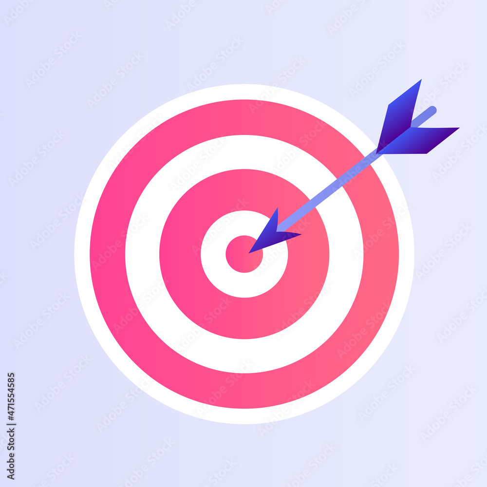 Vector target with an arrow. The concept of achieving marketing goals. Flat icon for a website, mobile application. Isolated cartoon design. Vector target with an arrow. The concept of achieving marketing goals. Flat icon for a website, mobile application. Isolated cartoon design.