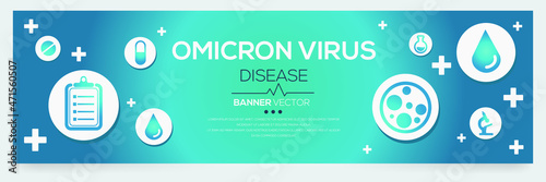 Omicron virus, new COVID-19 variant, Banner Word with Icons, Vector illustration.