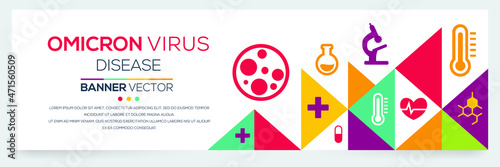 Omicron virus, new COVID-19 variant, Banner Word with Icons, Vector illustration.