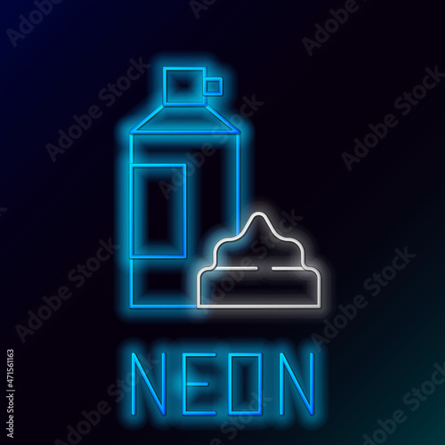Glowing neon line Whipped cream in an aerosol can icon isolated on black background. Sweet dairy product. Milk product and sweet symbol. Colorful outline concept. Vector