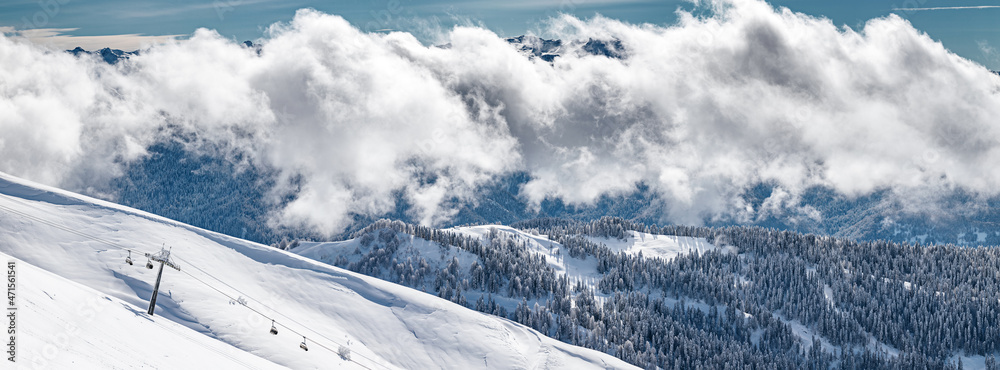 Winter view of Caucasus Mountains near Krasnaya Polyana, Sochi, Russia