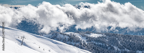 Obraz na płótnie Winter view of Caucasus Mountains near Krasnaya Polyana, Sochi, Russia w salonie
