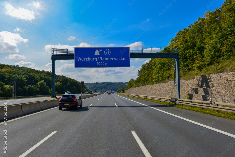 A3 Richtung Nürnberg nach Würzburg, Ausfahrt Würzburg Randersacker Bayern Stock Photo Adobe Stock