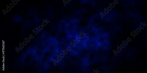 Dark BLUE vector background with hexagons.