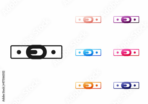 Black Leather belt with buttoned steel buckle icon isolated on white background. Set icons colorful. Vector