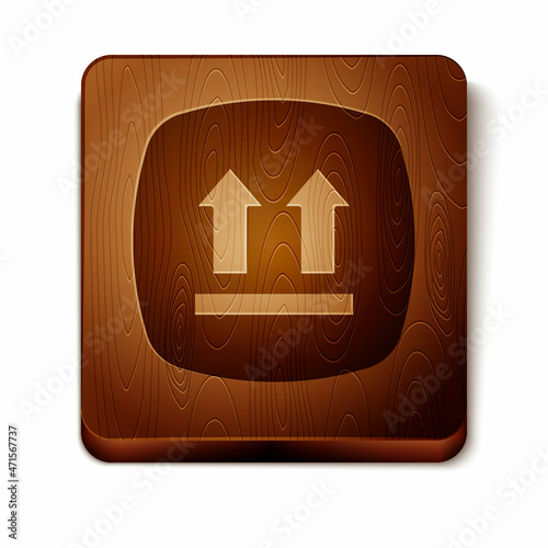 Brown This side up icon isolated on white background. Two arrows indicating top side of packaging. Cargo handled. Wooden square button. Vector