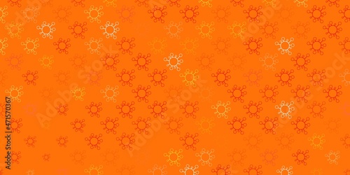 Light red, yellow vector backdrop with virus symbols.