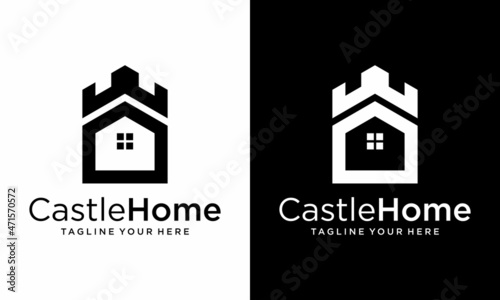 Home Castle logo. Vector logo design template, on a black and white background.