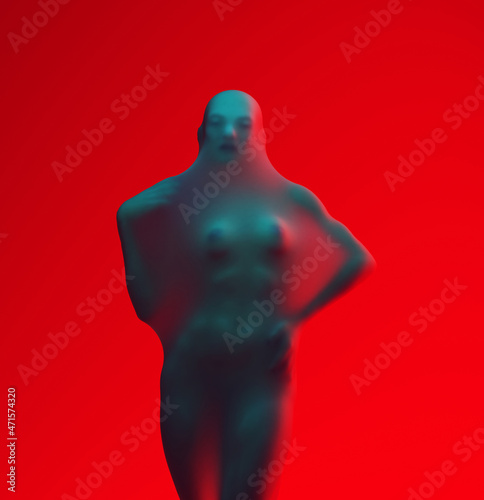 Woman Beauty Semi Naked Model Pose Transparent Shrink Wrap Fashion Haute Couture Vogue Front View 3d illustration render