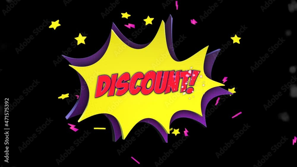 DISCOUNT Comic Text Animation and Speech Bubble, with Alpha Matte, Loop, 4k
DISCOUNT Comic Text Animation and Speech Bubble, with Alpha Matte, Loop, 4k