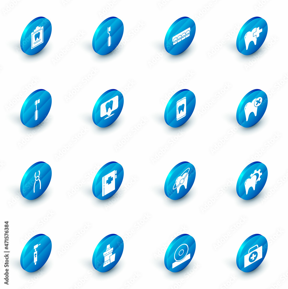 Set Toothbrush, Teeth with braces, Dental clinic for dental care tooth, pliers, location, caries and Online icon. Vector Set Toothbrush, Teeth with braces, Dental clinic for dental care tooth, pliers, location, caries and Online icon. Vector