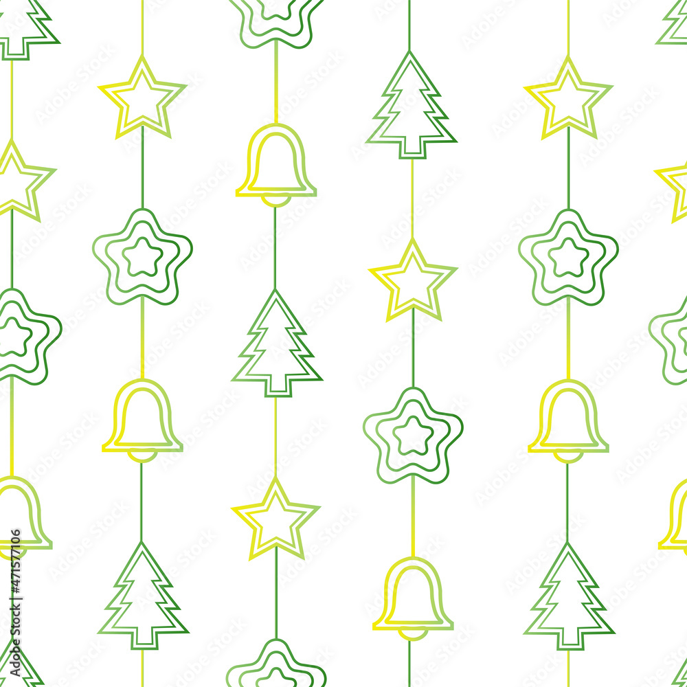 Seamless pattern with Hand drawn set of Christmas tree, toys for kids. Holidays fir-tree background. Simple textured wallpaper. Abstract doodle stars, bells, evergreen and flowers. Vector illustration Seamless pattern with Hand drawn set of Christmas tree, toys for kids. Holidays fir-tree background. Simple textured wallpaper. Abstract doodle stars, bells, evergreen and flowers. Vector illustration