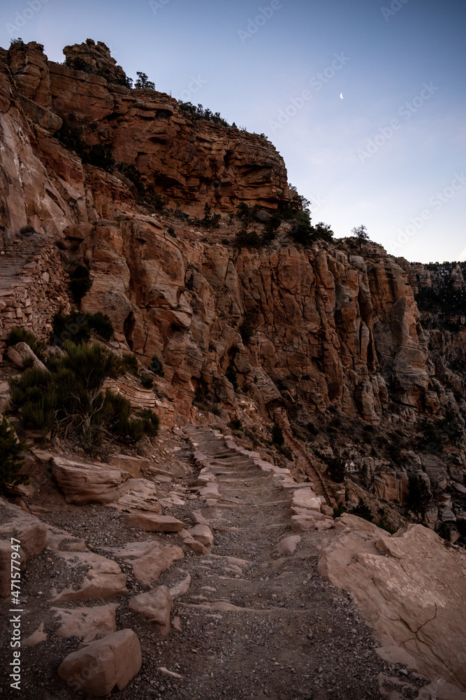 Tiny Moon Hangs Over The South Kaibab Trail In The Early Morning