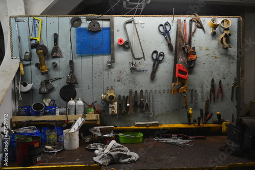 Workbench wirh instruments and tools in sailors style photo