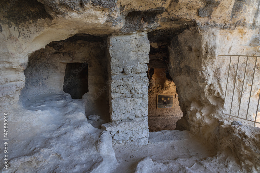Crypt in Aladzha Orthodox cave monastery in Golden Sands Nature Park, Bulgaria