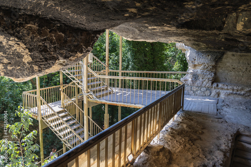 Stairs in Aladzha Orthodox cave monastery in Golden Sands Nature Park, Bulgaria