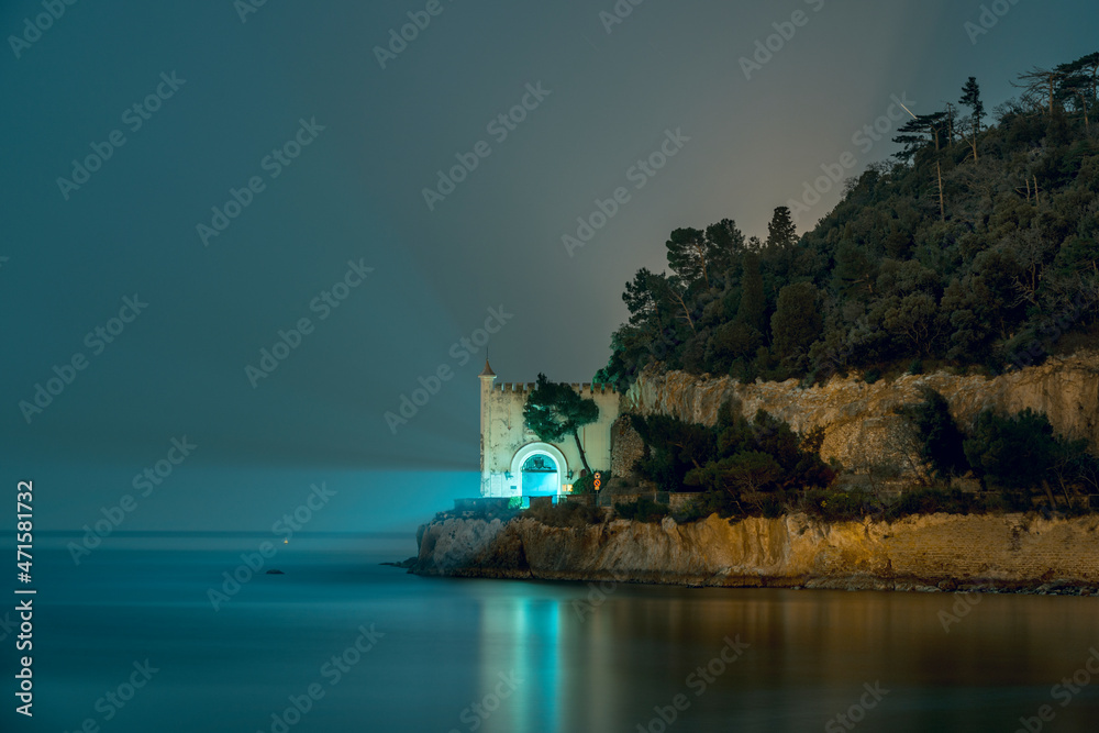 Long exposure image of Miramar Castle in Trieste, Italy