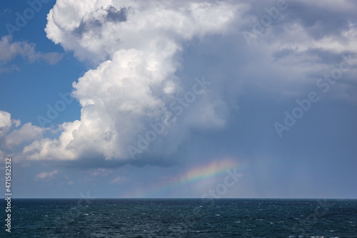 Rainbow seen from cliffs of Tyulenovo village on the Black Sea shore in Bulgaria
