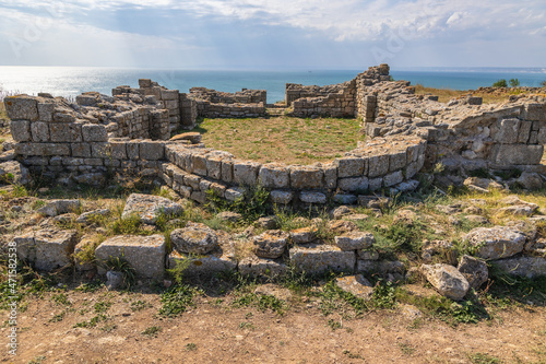 Remains of historic fortress on Cape Kaliakra on Black Sea shore in Bulgaria photo