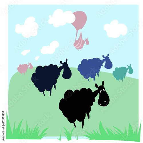 Farm life sheep background illustration, sheep in the grass.