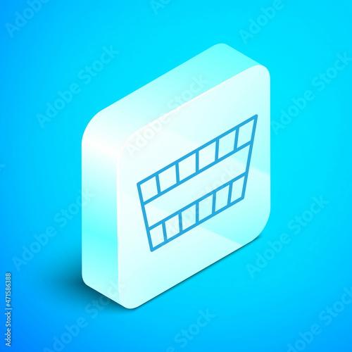 Isometric line Sauna bucket icon isolated on blue background. Silver square button. Vector
