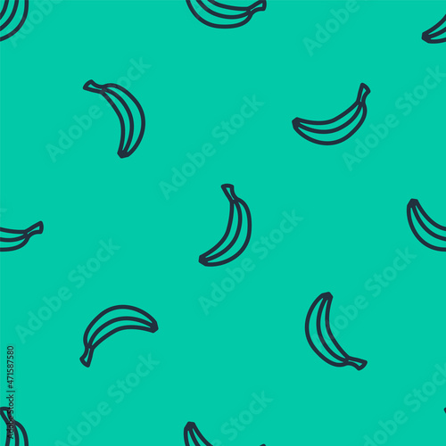 Fototapeta Naklejka Na Ścianę i Meble -  Blue line Banana icon isolated seamless pattern on green background. Vector