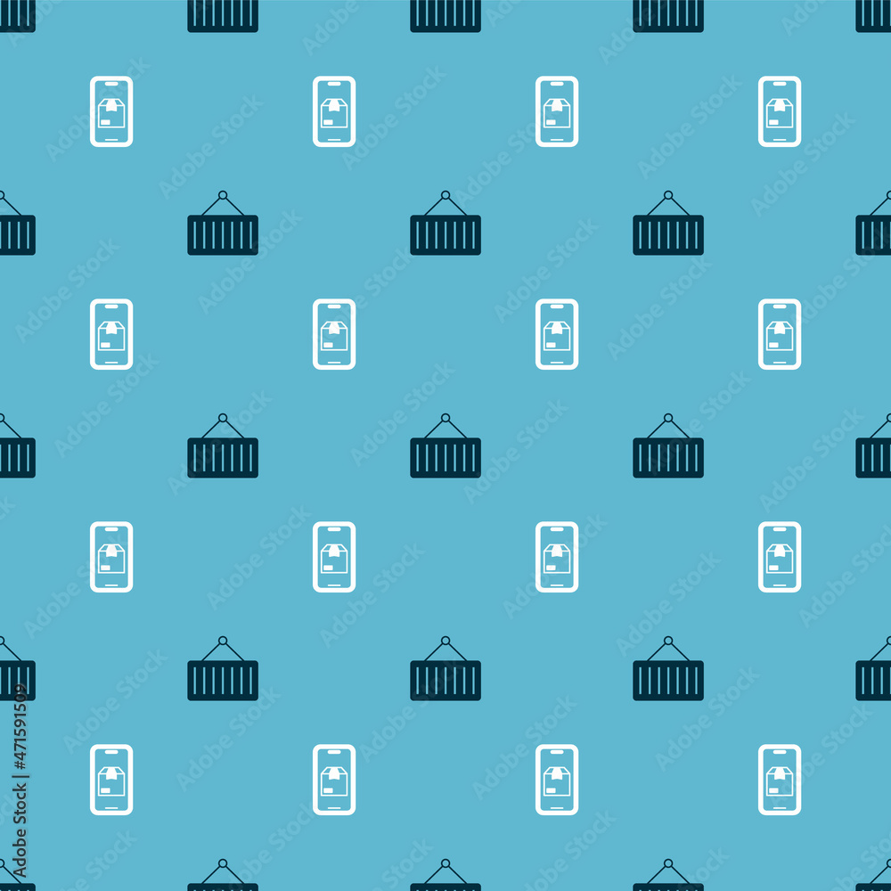 Set Container on crane and Mobile app delivery tracking on seamless pattern. Vector Set Container on crane and Mobile app delivery tracking on seamless pattern. Vector