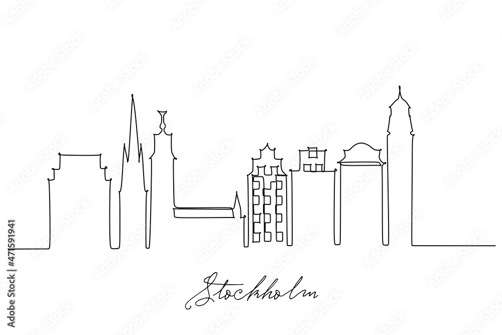 One line style city skyline. Simple modern minimalistic style vector. Continuous line drawing