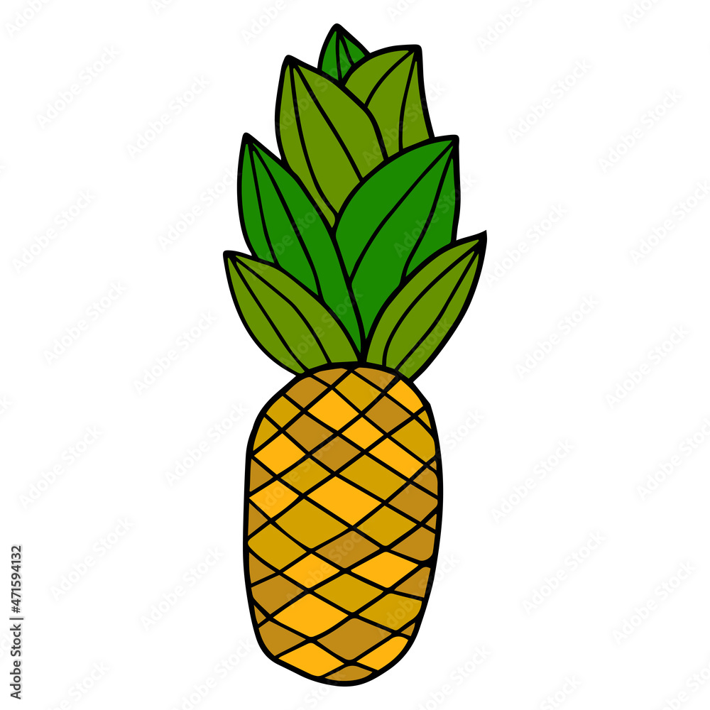 Cartoon hand drawn doodle pineapple Stock Vector | Adobe Stock