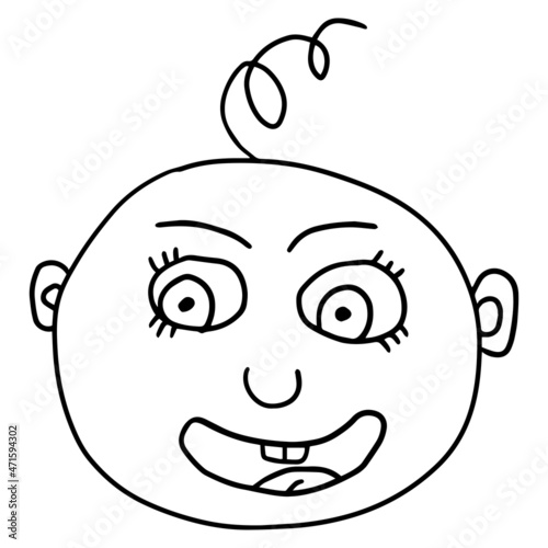 Cartoon hand drawn doodle baby girl happy face