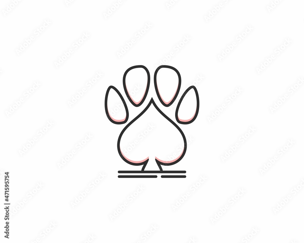 Combination pet paws with spade shape logo