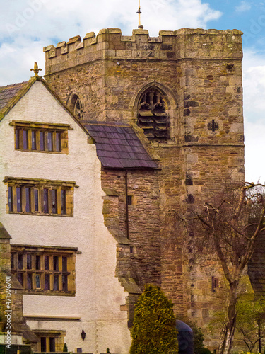 All Hallows Church and  Great Mitton Hall  in the village of Great Mitton, Lancashire.  photo