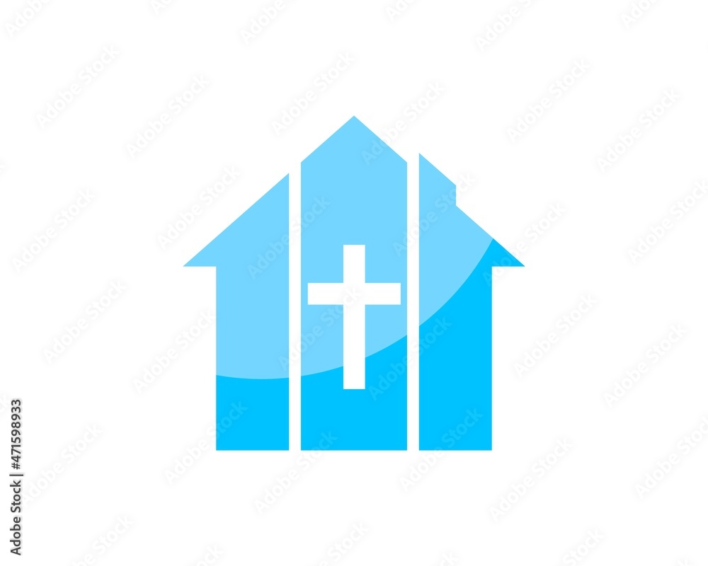 Simple church with religion cross symbol inside Simple church with religion cross symbol inside