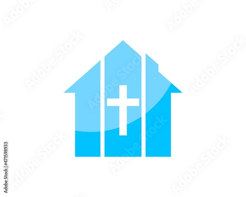Simple church with religion cross symbol inside