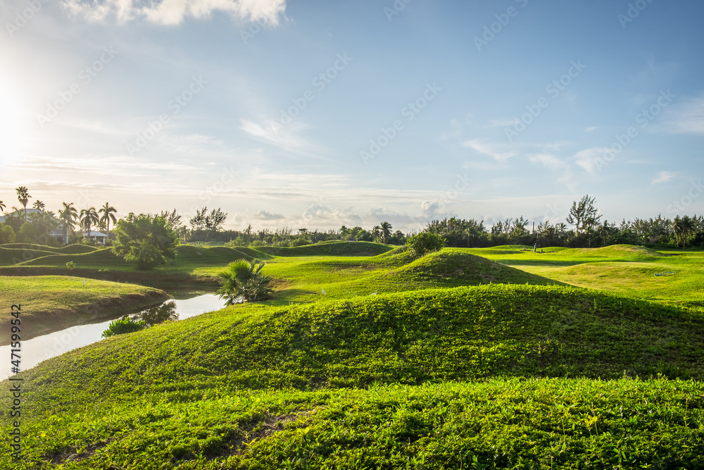 Redundant golf course at sunrise on Grand Cayman, Cayman Islands