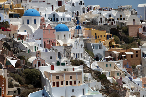 Oia Town at beautiful Greek island Santorini in Greece. Oia is a small town and former community in the South Aegean on the Santorini.