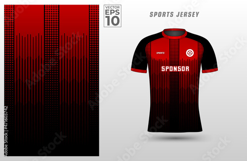 T-shirt sport design template with abstract line halftone pattern for soccer jersey. Sport uniform in front view. Tshirt mock up for sport club. Vector Illustration