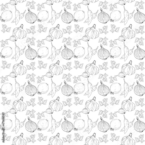 pattern contour onion garlic and pepper. Vector illustration