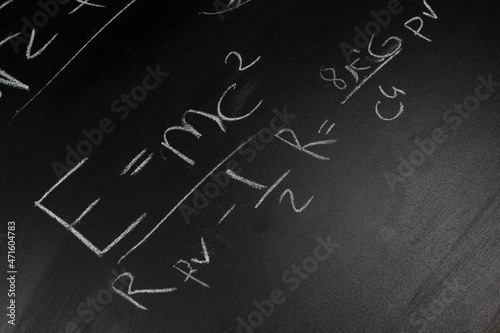 Foto e=mc2 formula on blackboard, general theory of relativity formula, Einstein