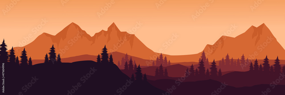 mountain summer sunset landscape vector illustration design for wallpaper design, design template, background template, and tourism design template