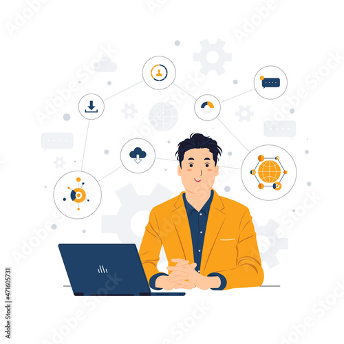businessman with business plan, start up, and analyzing growth charts concept illustrations